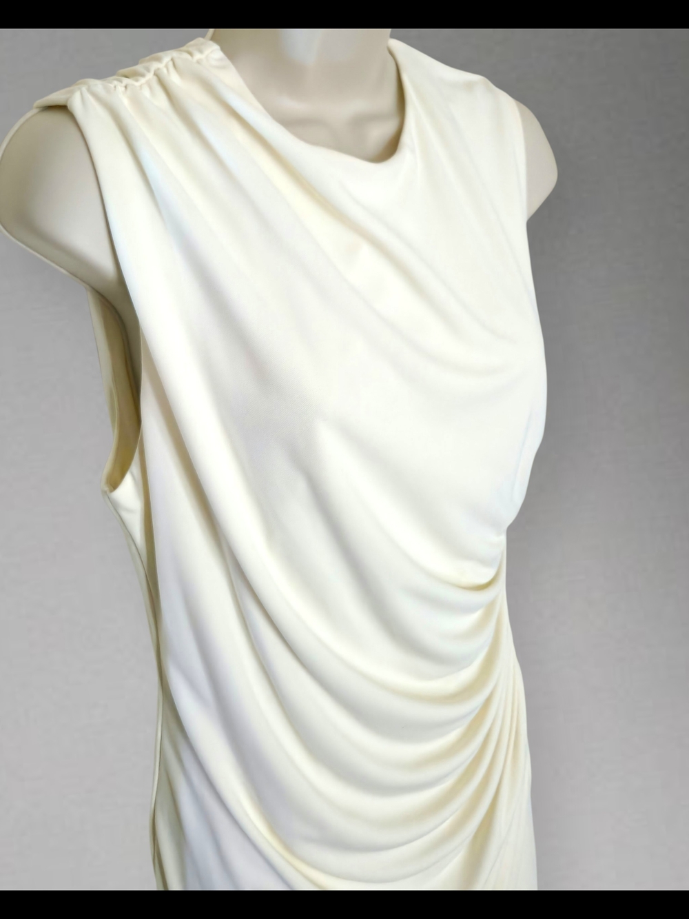 Zara Womens Cream Draped Midi Dress with Side Ruching Size XL - Picture 5 of 9